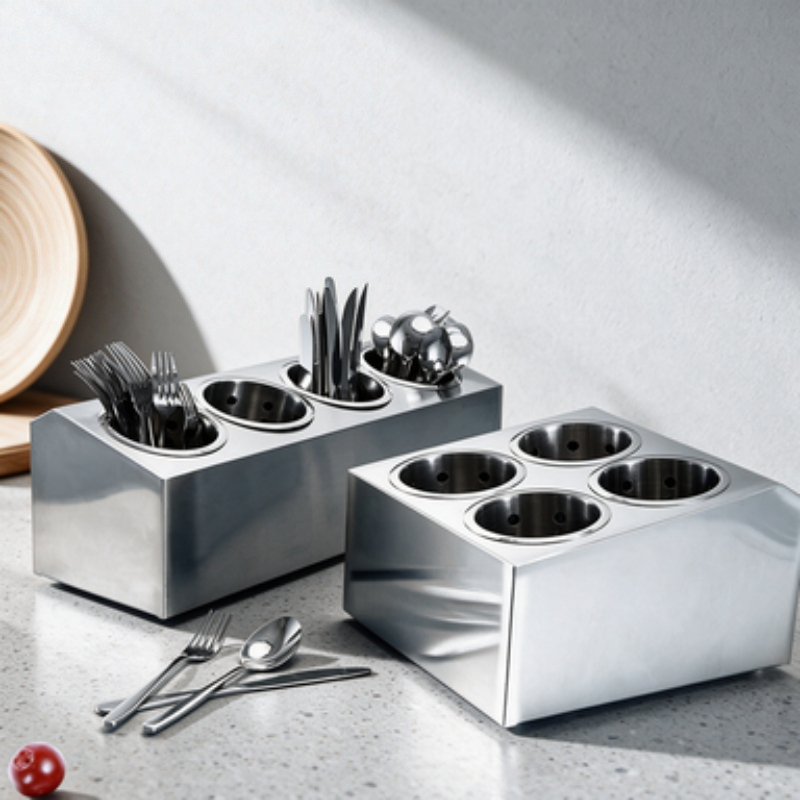 Commercial Kitchen Knife Storage - Stainless Steel Cutlery Basket Drain Storage