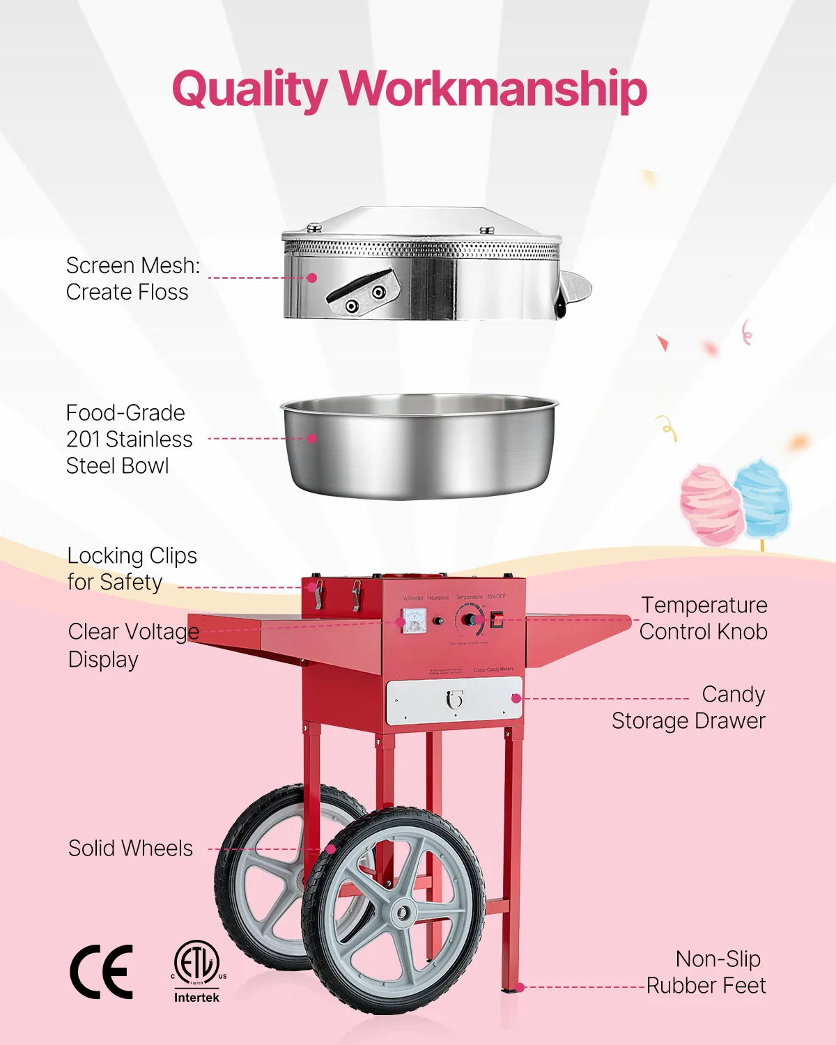 Candy Floss Machine Commercial - with Cart Commercial Candy Floss Maker