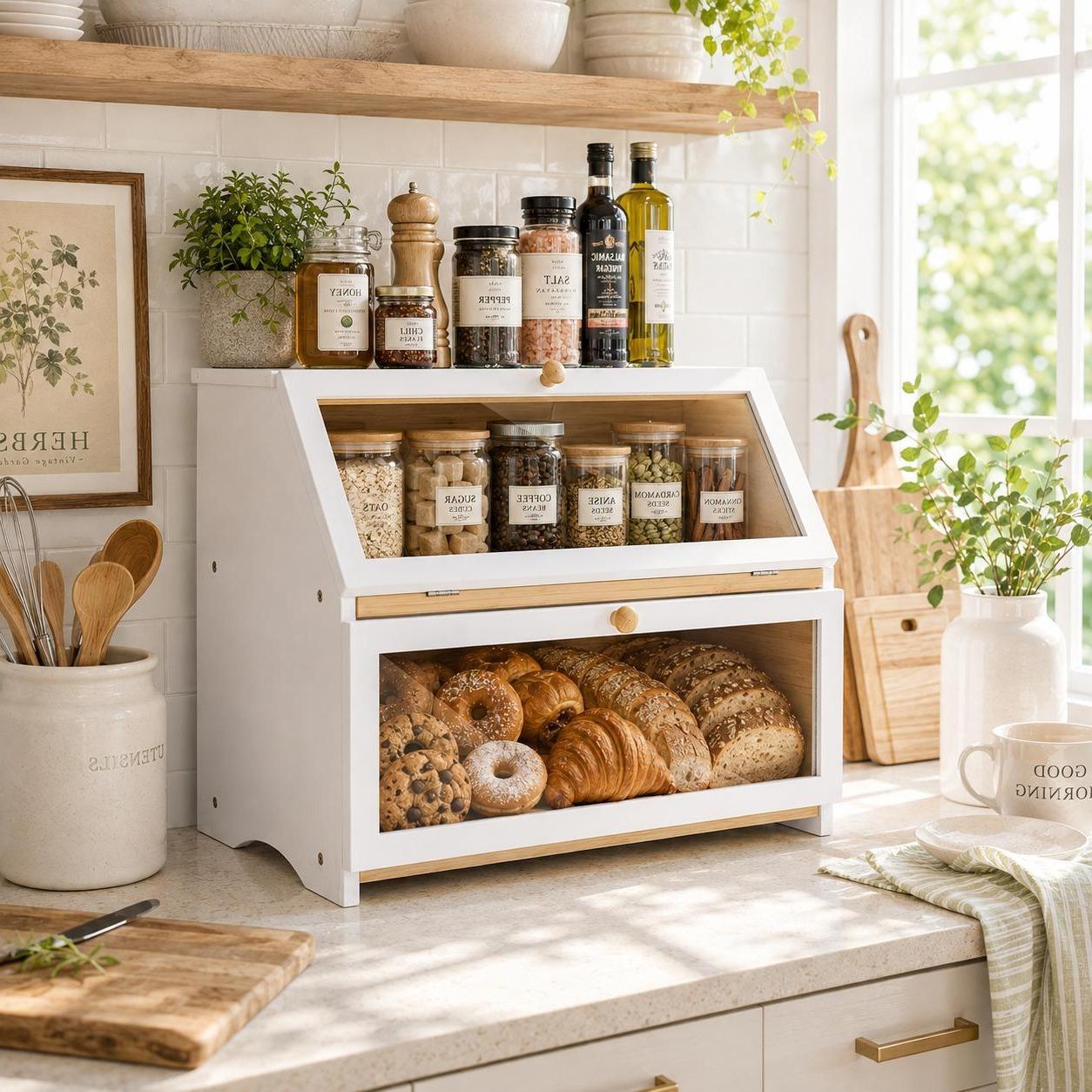 HOMEKOKO Double Layer Bread Bo - Commercial Kitchen Utensil Organizer recension och pris