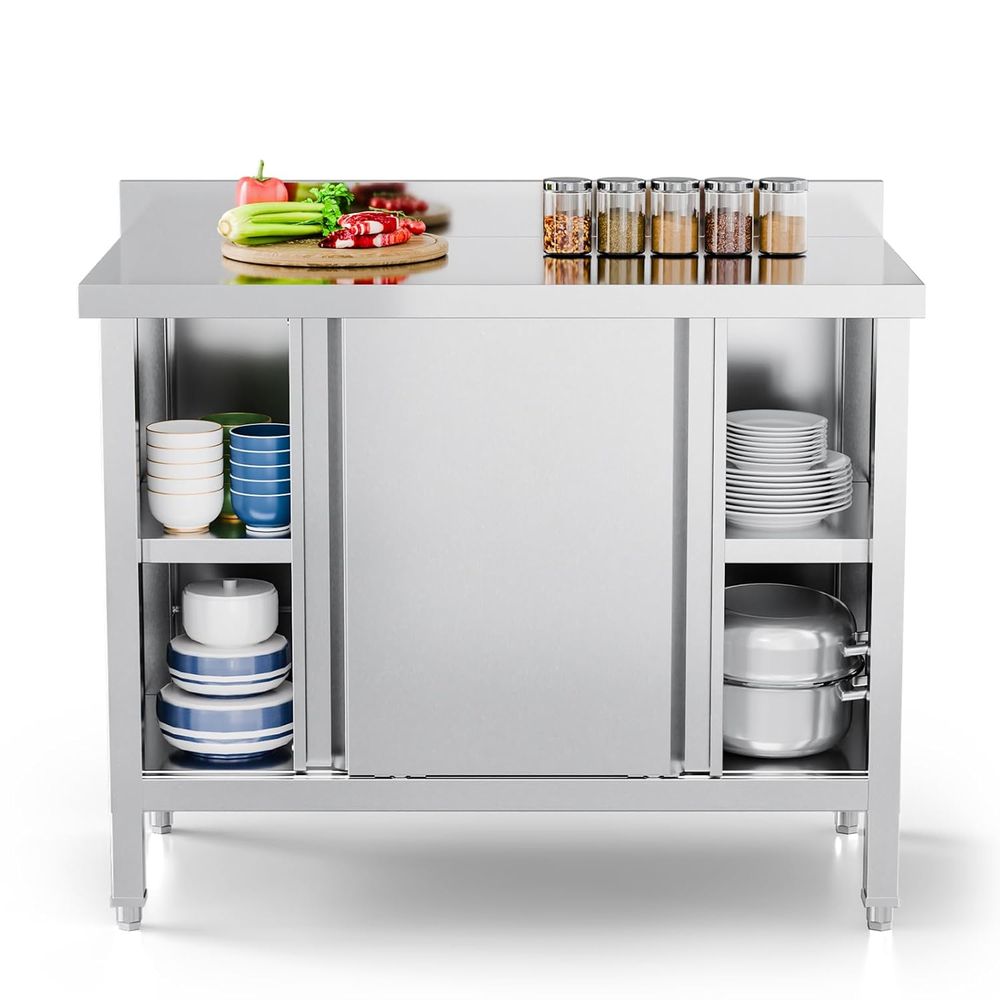 StainlSteel Table with Cabinet - Commercial Kitchen Backsplash recension och pris