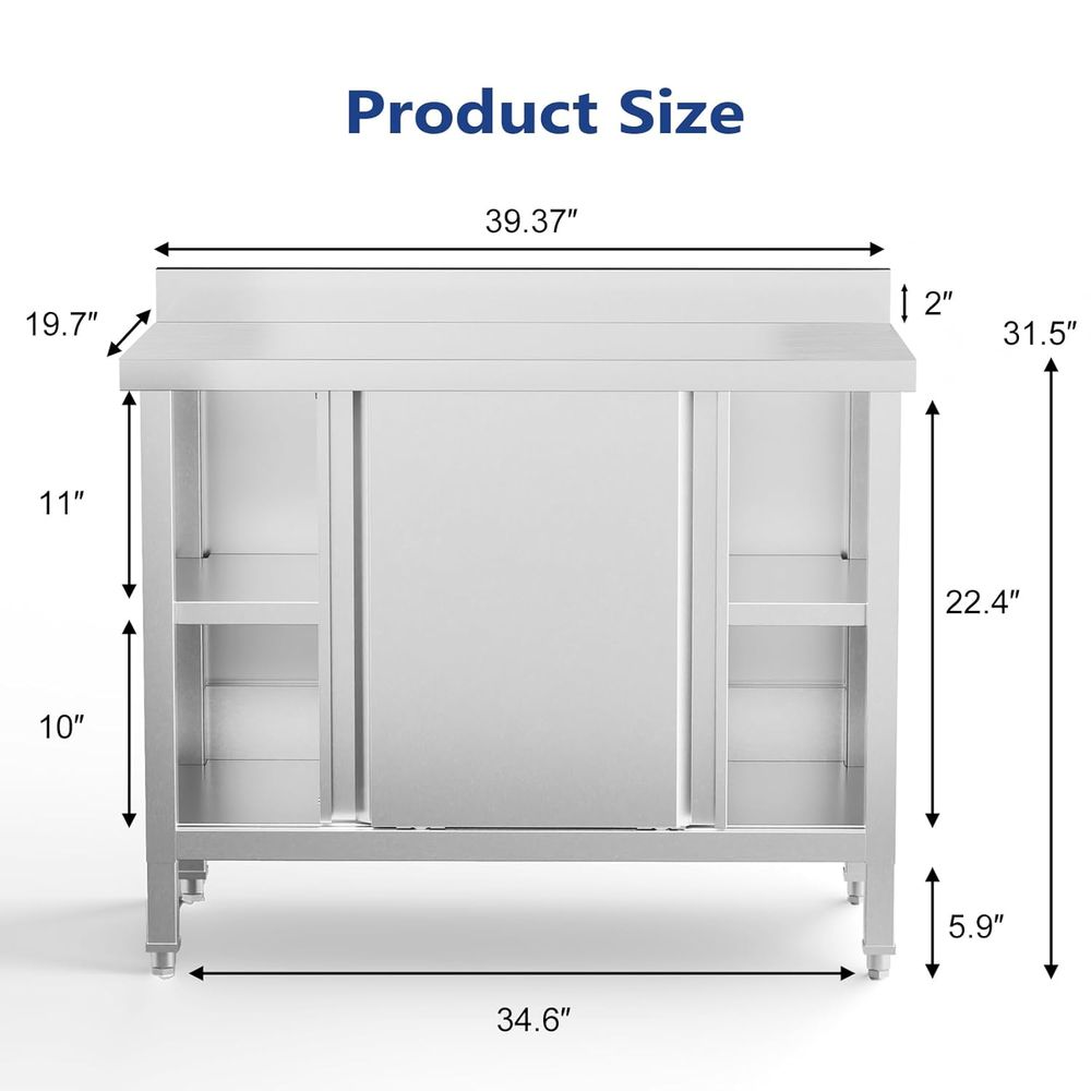 StainlSteel Table with Cabinet - Commercial Kitchen Backsplash recension och pris