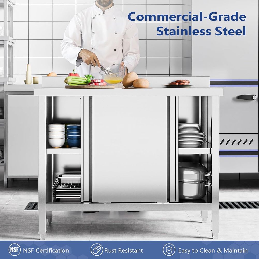 StainlSteel Table with Cabinet - Commercial Kitchen Backsplash recension och pris
