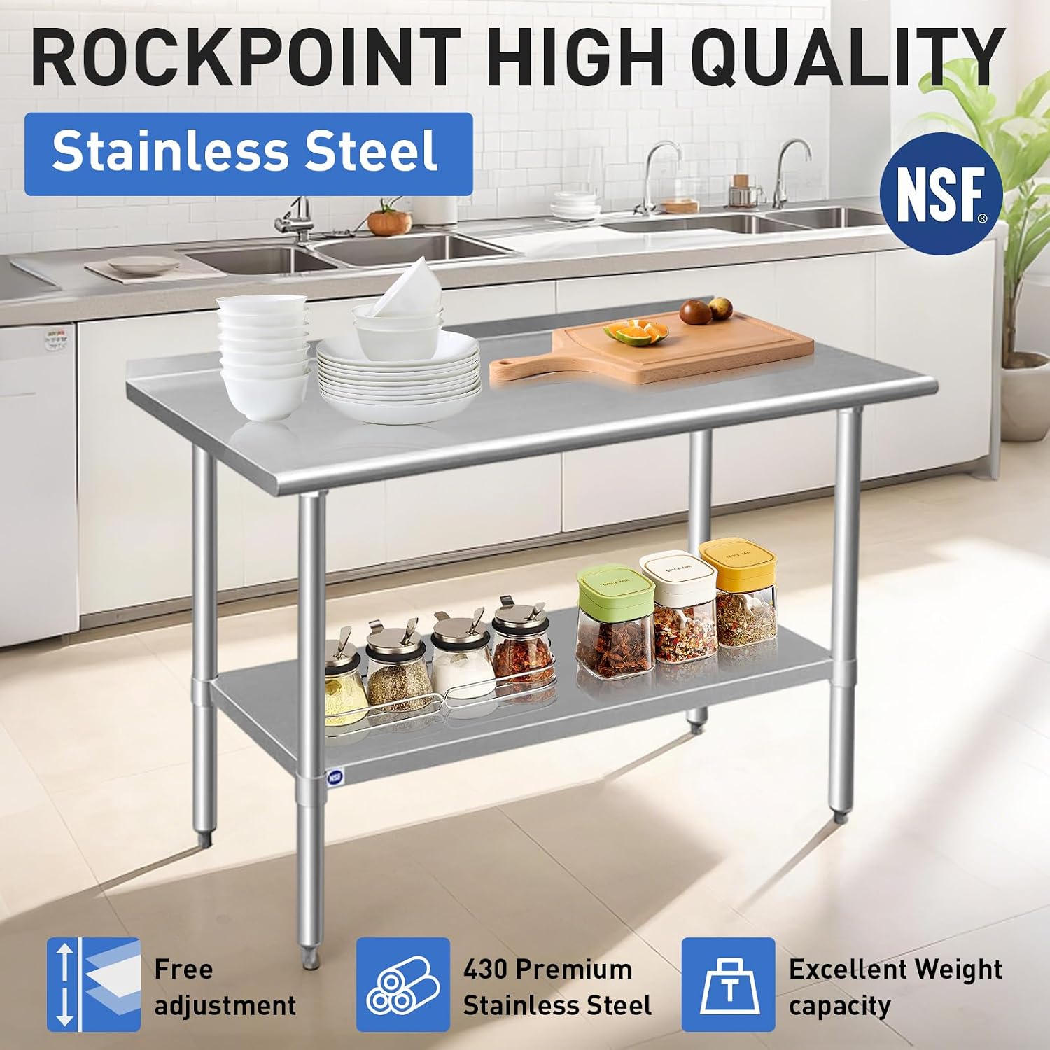 Stainless Steel Table for Prep - Commercial Kitchen Backsplash recension och pris