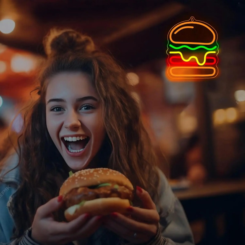 Burger Neon Sign with Layered  - Commercial Kitchen Ideas recension och pris