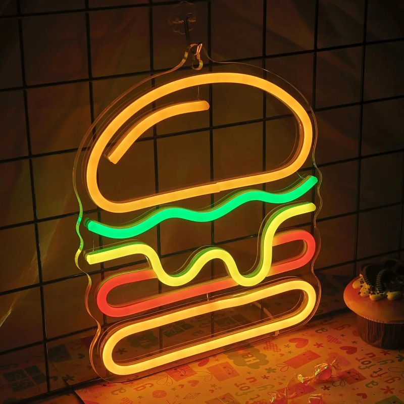 Burger Neon Sign with Layered  - Commercial Kitchen Ideas recension och pris